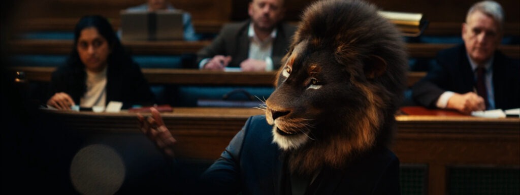 Young lion in the courtroom explaining case